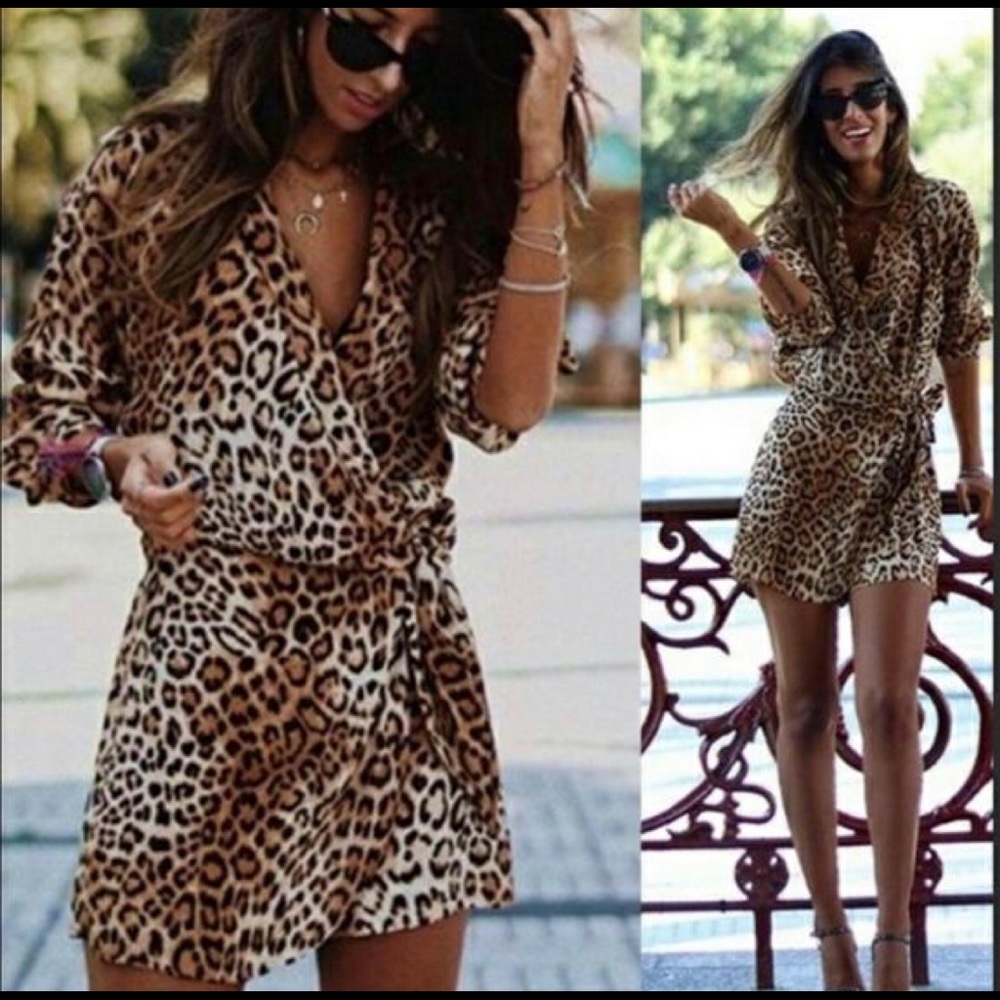 Zara Trf Collection Leopard Print Wrap Romper Jum… - image 3